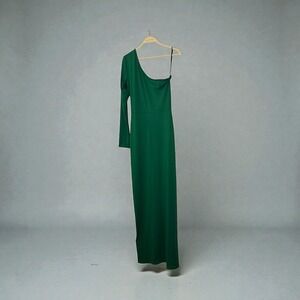 MakeMeChic Green One Shoulder Long Sleeve Maxi Dress High Slit Evening Gown NWT